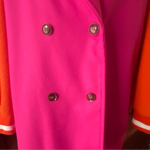 Pink/orange colorblock double-breasted coat, Medium Size 8/10 - Picture 4 of 10